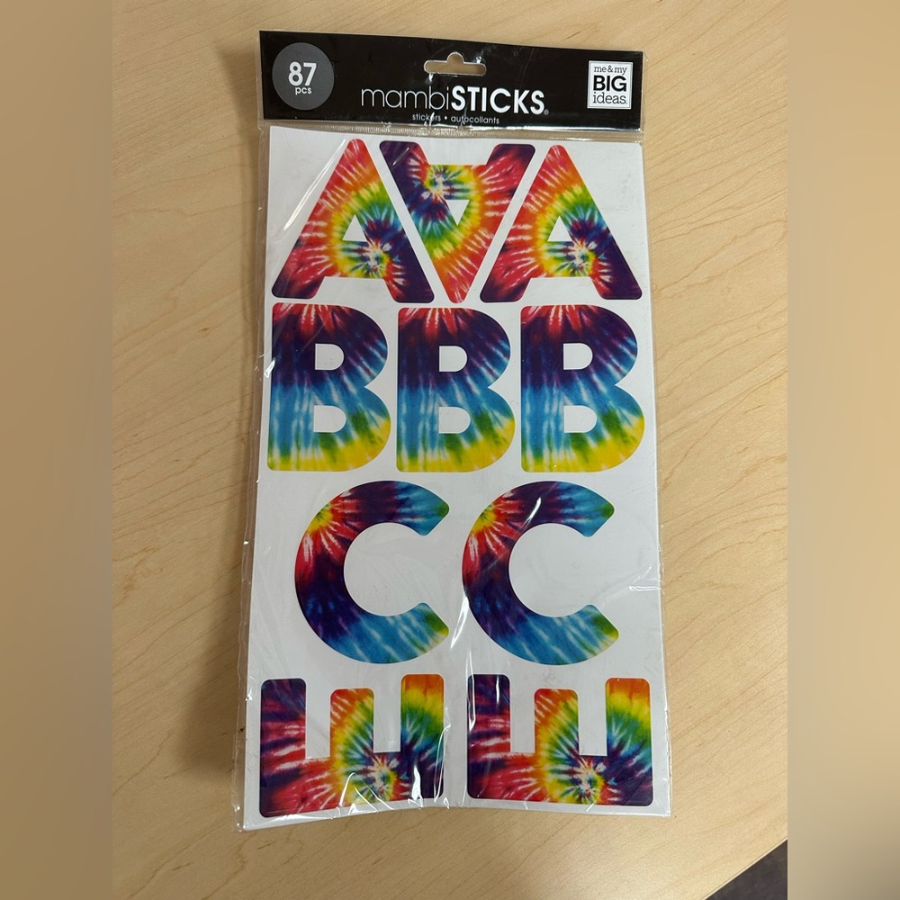 Mambi Tie-Dye Alphabet Sticker Sheet 87 - Rainbow Colors